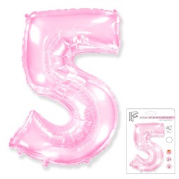 И40 Цифра "5" розовый в упаковке/ Five / 1 шт / Фольгированный шар, FLEX METAL, Испания
