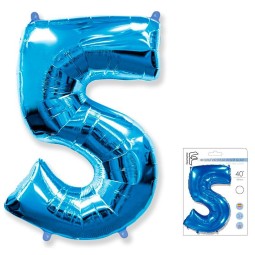 И40 Цифра "5" синий в упаковке / Five / 1 шт /, Фольгированный шар, FLEX METAL, Испания