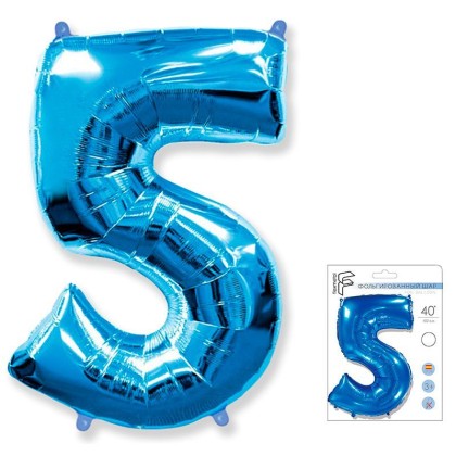 И40 Цифра "5" синий в упаковке / Five / 1 шт /, Фольгированный шар, FLEX METAL, Испания