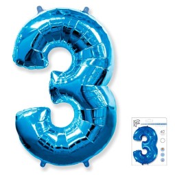 И40 Цифра "3" синий в упаковке / Three / 1 шт /, Фольгированный шар, FLEX METAL, Испания
