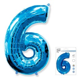 И40 Цифра "6" синий в упаковке / Six / 1 шт /, Фольгированный шар, FLEX METAL, Испания