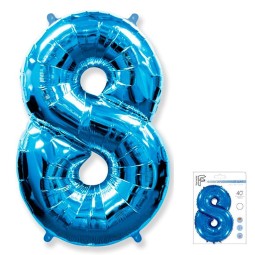 И40 Цифра "8" синий в упаковке / Eight / 1 шт /, Фольгированный шар, FLEX METAL, Испания