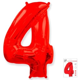 И40 Цифра "4" красный в упаковке / Four / 1 шт /, Фольгированный шар, FLEX METAL, Испания