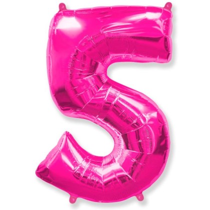 И40 Цифра "5" фуксия / Five / 1 шт /, Фольгированный шар