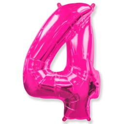 И40 Цифра "4" фуксия / Four / 1 шт /, Фольгированный шар