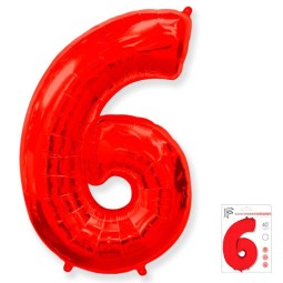И40 Цифра "6" красный в упаковке / Six / 1 шт /, Фольгированный шар, FLEX METAL, Испания