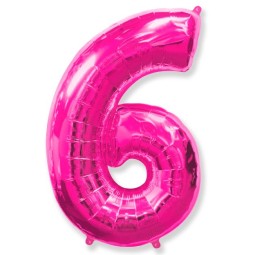 И40 Цифра "6" фуксия / Six / 1 шт /, Фольгированный шар