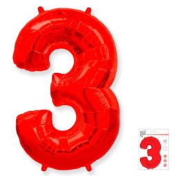 И40 Цифра "3" красный в упаковке / Three / 1 шт /, Фольгированный шар, FLEX METAL, Испания