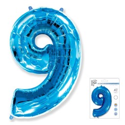 И40 Цифра "9" синий в упаковке / Nine / 1 шт /, Фольгированный шар, FLEX METAL, Испания