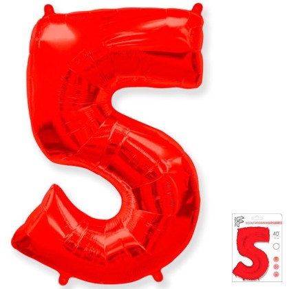 И40 Цифра "5" красный в упаковке / Five / 1 шт /, Фольгированный шар, FLEX METAL, Испания