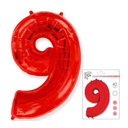 И40 Цифра "9" красный в упаковке / Nine / 1 шт /, Фольгированный шар, FLEX METAL, Испания