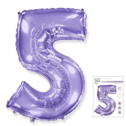 И40 Цифра "5" сиреневый  в упаковке/ Five / 1 шт /, Фольгированный шар, FLEX METAL, Испания