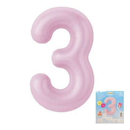 Аг 40 Цифра "3" Зефирный Slim в упаковке / 1 шт /, Фольгированный шар