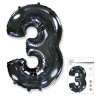 И40 Цифра "3" черный в упаковке / Three / 1 шт / Фольгированный шар
