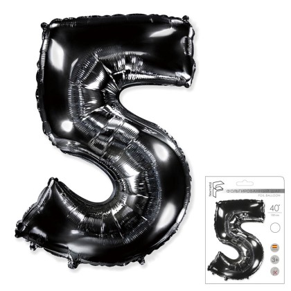 И40 Цифра "5" черный в упаковке/ Five / 1 шт / Фольгированный шар