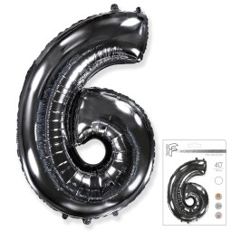 И40 Цифра "6" черный в упаковке / Six / 1 шт / Фольгированный шар