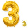 И40 Цифра "3" золото в упаковке / Three / 1 шт /, Фольгированный шар