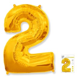 И40 Цифра "2" золото в упаковке / Two / 1 шт /, Фольгированный шар