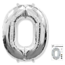 И40 Цифра "0" серебро в упаковке / Zero / 1 шт /, Фольгированный шар