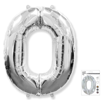 И40 Цифра "0" серебро в упаковке / Zero / 1 шт /, Фольгированный шар