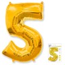 И40 Цифра "5" золото в упаковке / Five / 1 шт /, Фольгированный шар