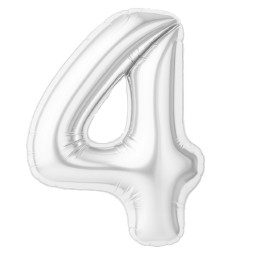 Аг 40 Цифра "4" Белый блеск Slim в упаковке / 1 шт /, Фольгированный шар