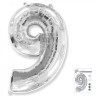 И40 Цифра "9" серебро в упаковке / Nine / 1 шт /, Фольгированный шар