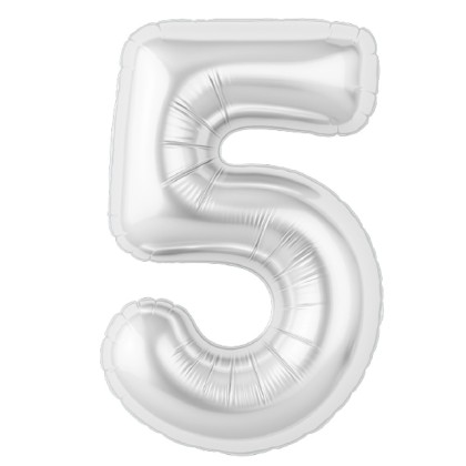 Аг 40 Цифра "5" Белый блеск Slim в упаковке / 1 шт /, Фольгированный шар