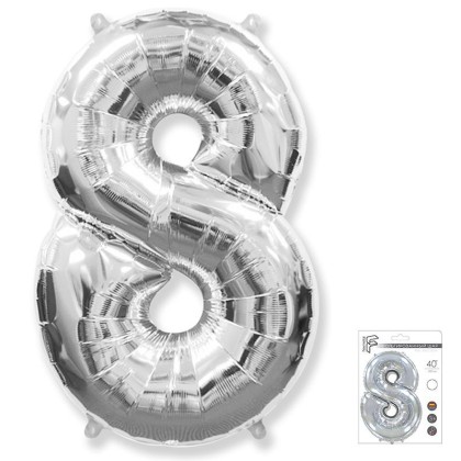 И40 Цифра "8" серебро в упаковке / Eight / 1 шт /, Фольгированный шар