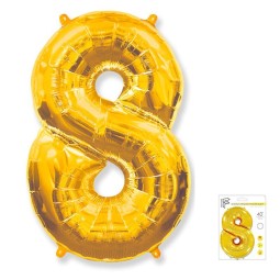 И40 Цифра "8" золото в упаковке / Eight / 1 шт /, Фольгированный шар