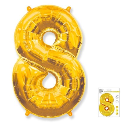 И40 Цифра "8" золото в упаковке / Eight / 1 шт /, Фольгированный шар