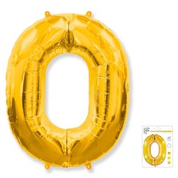 И40 Цифра "0" золото в упаковке / Zero / 1 шт /, Фольгированный шар