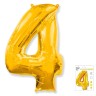 И40 Цифра "4" золото в упаковке / Four / 1 шт /, Фольгированный шар