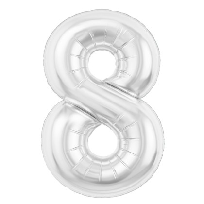 Аг 40 Цифра "8" Белый блеск Slim в упаковке / 1 шт /, Фольгированный шар