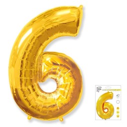 И40 Цифра "6" золото в упаковке / Six / 1 шт /, Фольгированный шар