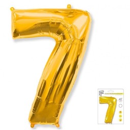 И40 Цифра "7" золото в упаковке / Seven / 1 шт /, Фольгированный шар
