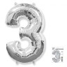 И40 Цифра "3" серебро в упаковке / Three / 1 шт /, Фольгированный шар