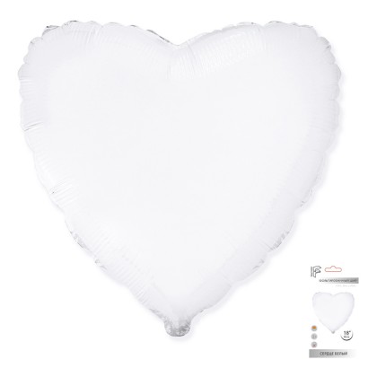 И 18 Сердце Белый в упаковке / Heart White / 1 шт /, Фольгированный шар