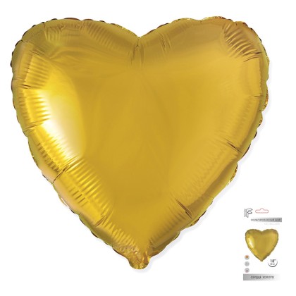 И 18 Сердце Золото в упаковке / Heart Gold / 1 шт /, Фольгированный шар