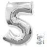 И40 Цифра "5" серебро в упаковке / Five / 1 шт /, Фольгированный шар