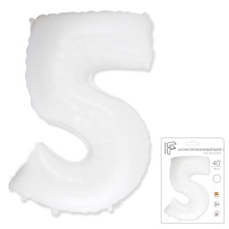 И40 Цифра "5" белый в упаковке/ Five / 1 шт / Фольгированный шар