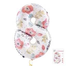 И 32 Цифра "8" Цветочный принт в упаковке / Floral print. Botanics / 1 шт /, Фольгированный шар