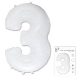 И40 Цифра "3" белый в упаковке / Three / 1 шт / Фольгированный шар