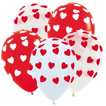 V 12 Сердца классические, Ассорти Пастель / 10 шт. / Латексный шар