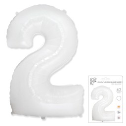 И40 Цифра "2" белый в упаковке/ Two / 1 шт / Фольгированный шар