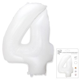 И40 Цифра "4" белый в упаковке/ Four / 1 шт / Фольгированный шар