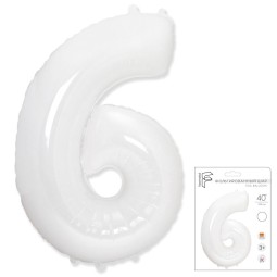 И40 Цифра "6" белый в упаковке / Six / 1 шт / Фольгированный шар