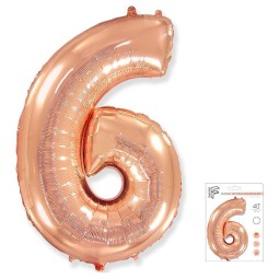 И 40 Цифра "6" розовое золото в упаковке / Six / 1 шт /, Фольгированный шар
