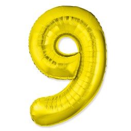И 40 Цифра "9" золото Slim в упаковке / Nine Slim / 1 шт /, Фольгированный шар