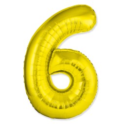 И 40 Цифра "6" золото Slim в упаковке / Six Slim / 1 шт /, Фольгированный шар